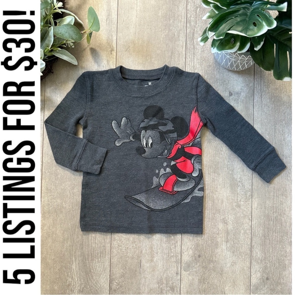 Disney Jumping Beans Toddler Mickey Mouse Snowboarding Thermal Long Sleeve Shirt